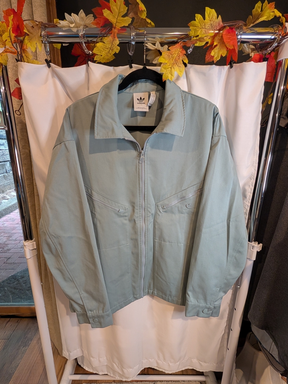 Adidas Originals Canvas Workwear Full Zip Jacket Light Blue Teal Size Large